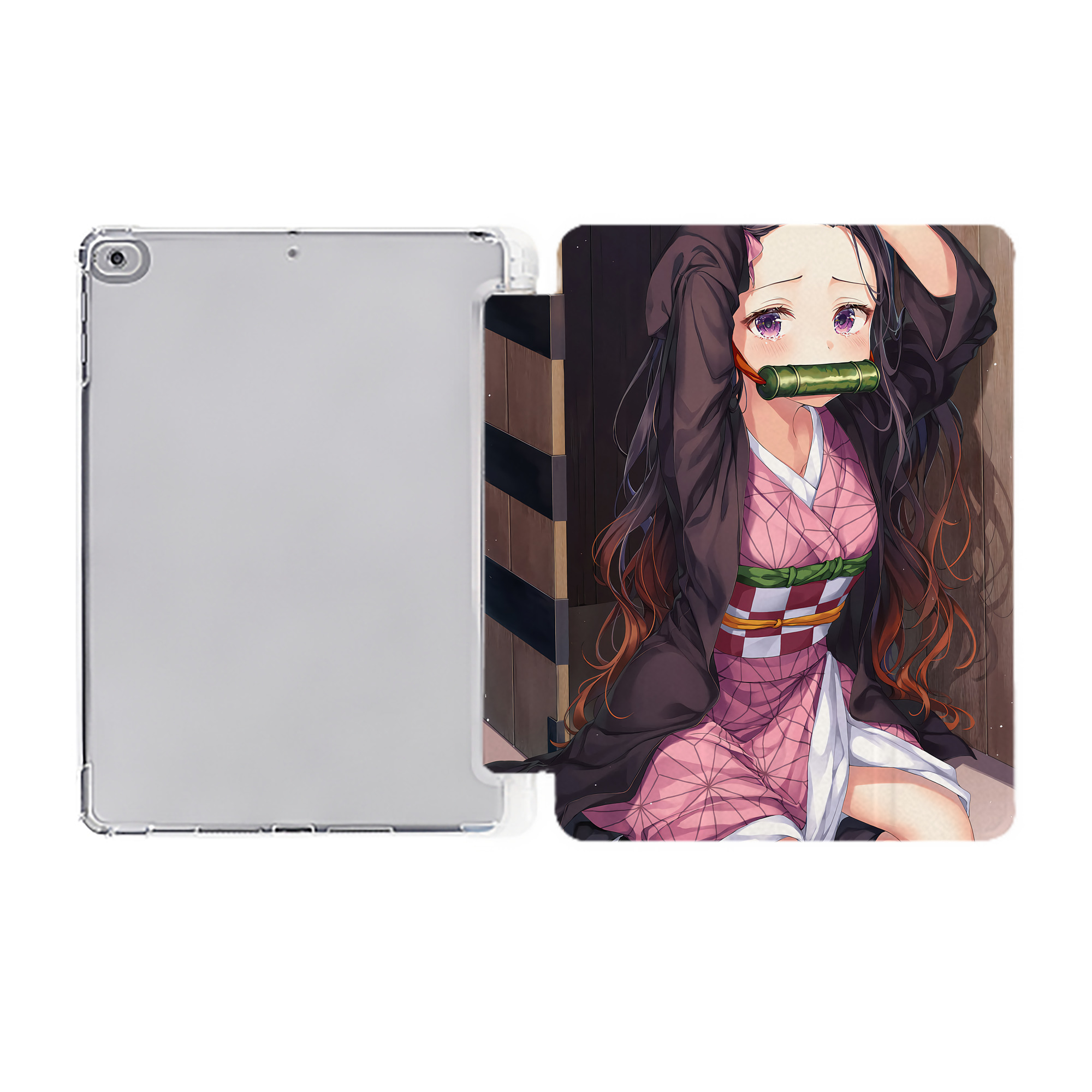 （画像用） 鬼滅の刃（きめつのやいば）竈門 禰󠄀豆子／かまど ねずこ Kamado Nezuko IPad ケース ペン収納付き 三つ折りスタンド PUレザー×シリコン 対応機種9.5/10.5/10.9インチ